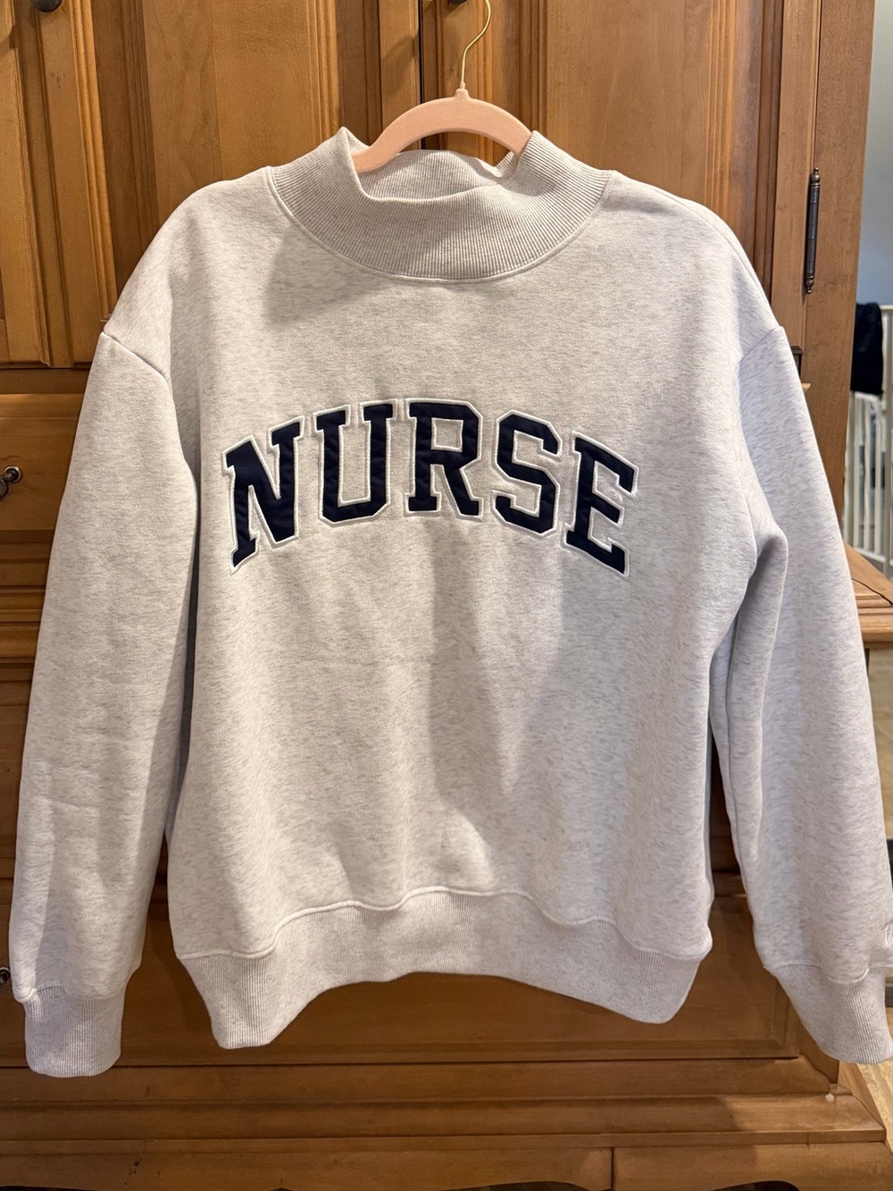 Nurse Embroidered Mockneck  Sweatshirt - Light Gray
